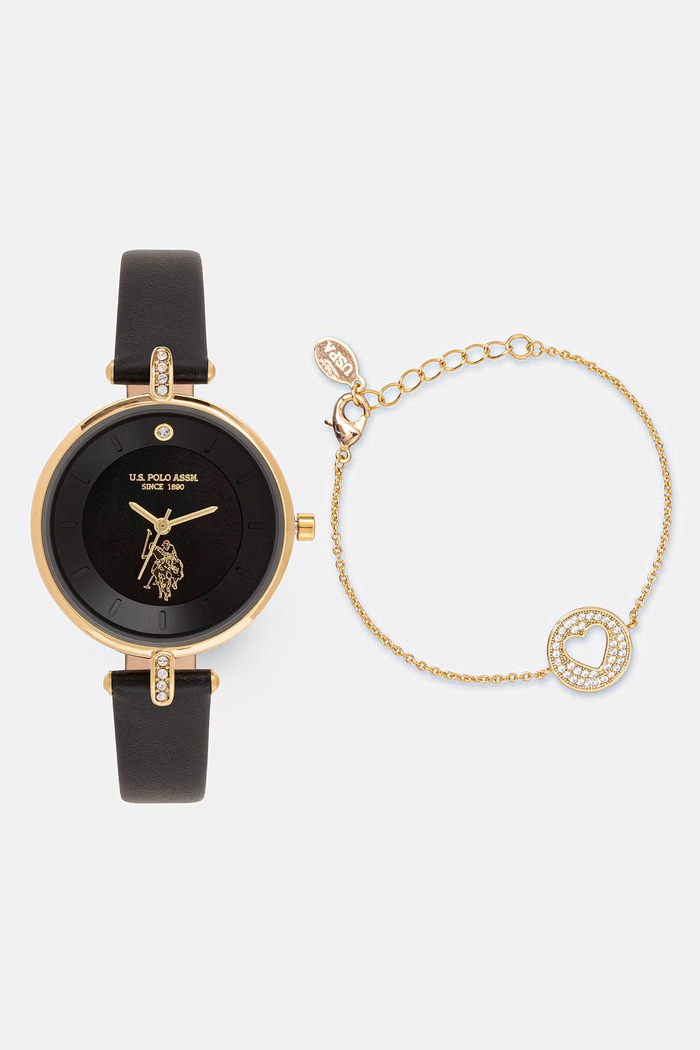 U.S. Polo Assn. set ceas și brățară pentru femei HELEN negru USP6397TW