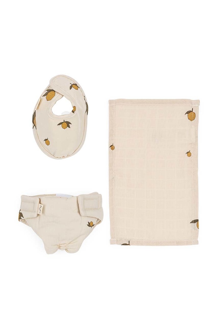 Detská súprava: plienka, podbradník a šatka Konges Sløjd 3-pak DOLL NURSERY SET Pre bábätká béžová KS3874