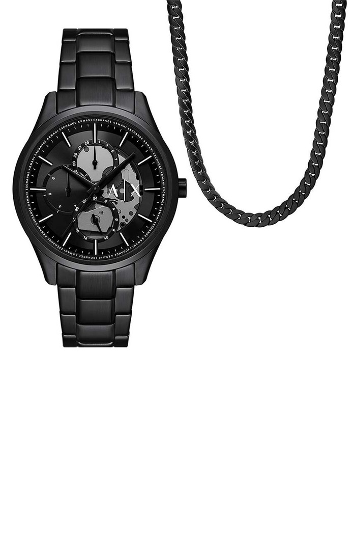 Armani Exchange ceas și colier negru AX7160SET