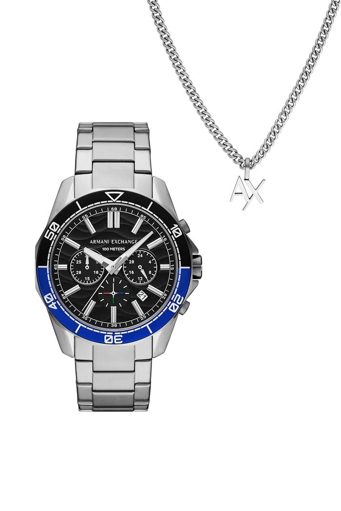Armani Exchange zegarek i naszyjnik SPENCER srebrny AX7166SET
