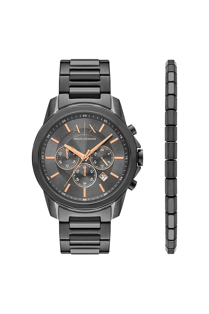 Armani Exchange ceas și brățară negru AX7170SET