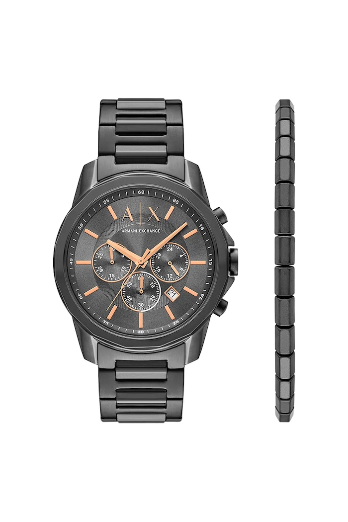 Armani Exchange ceas și brățară negru AX7170SET