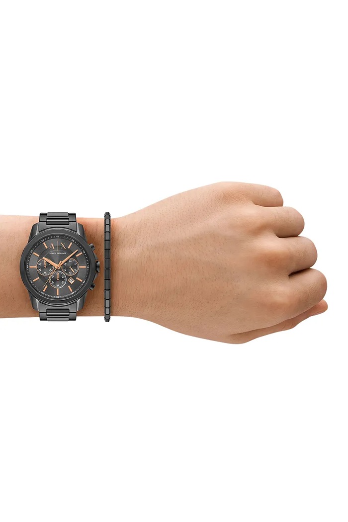 Armani Exchange ceas și brățară negru AX7170SET