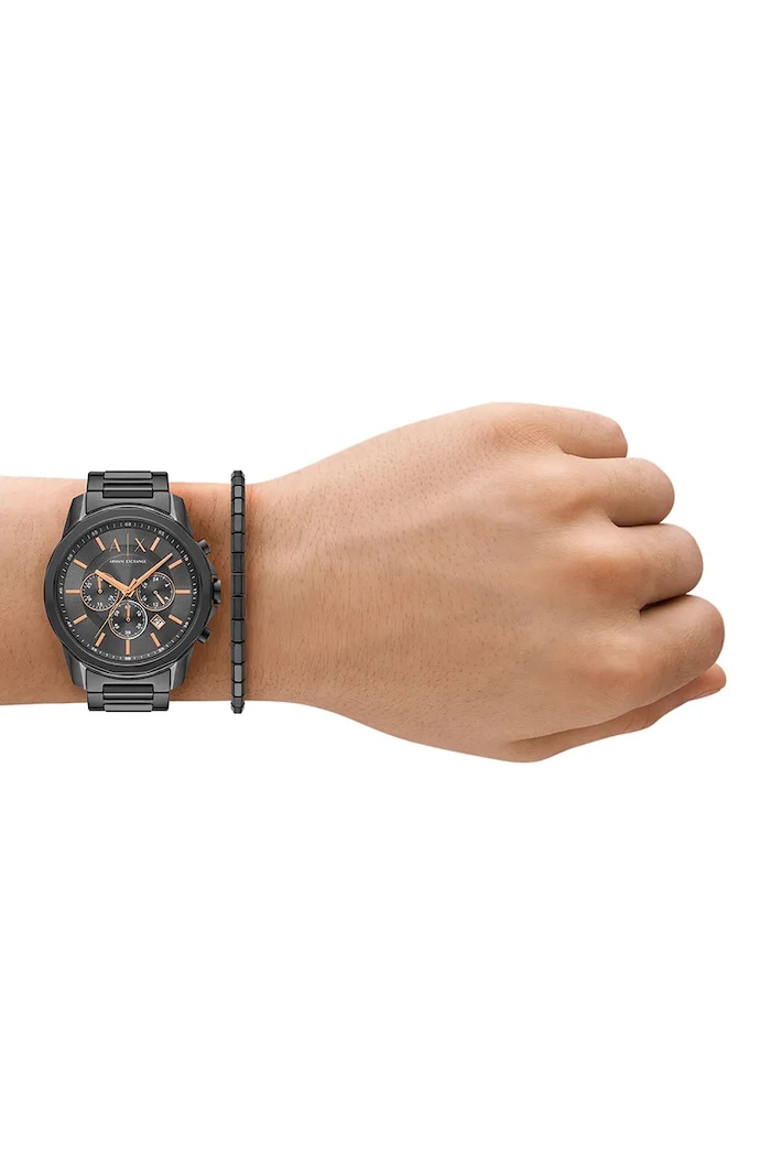 Armani Exchange ceas și brățară negru AX7170SET
