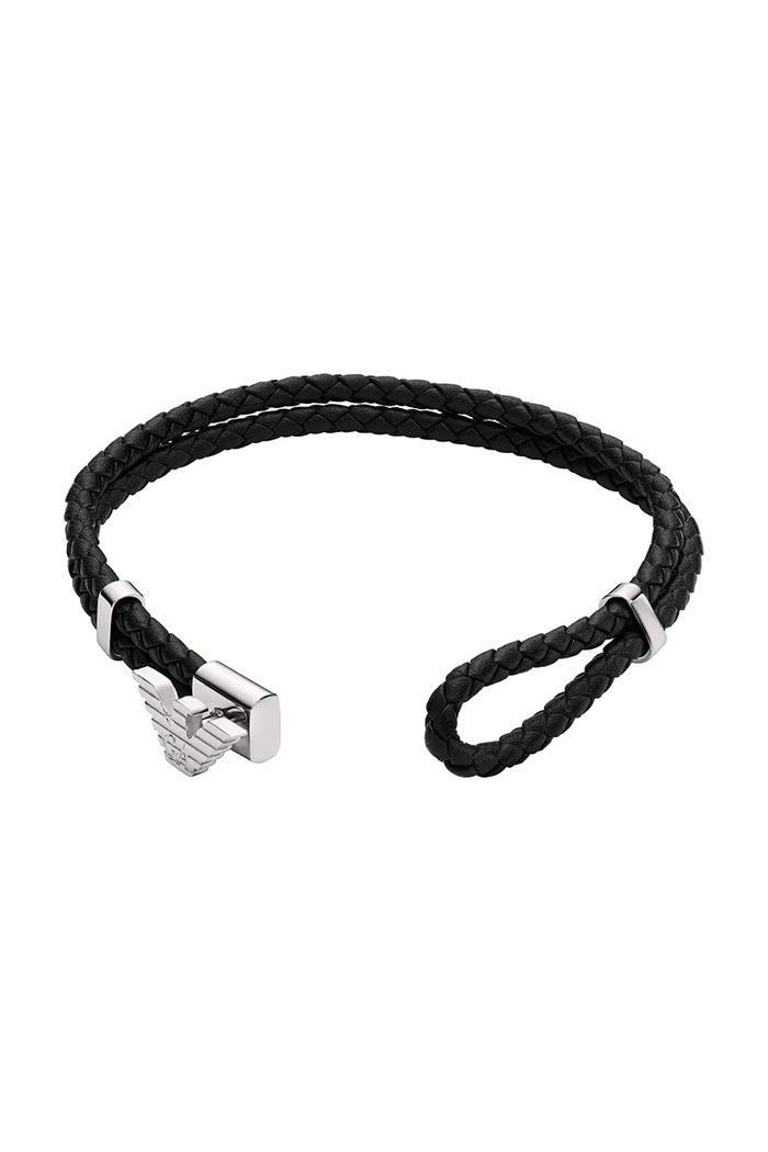 Emporio Armani bőr karkötő EGS3237040 fekete AA00