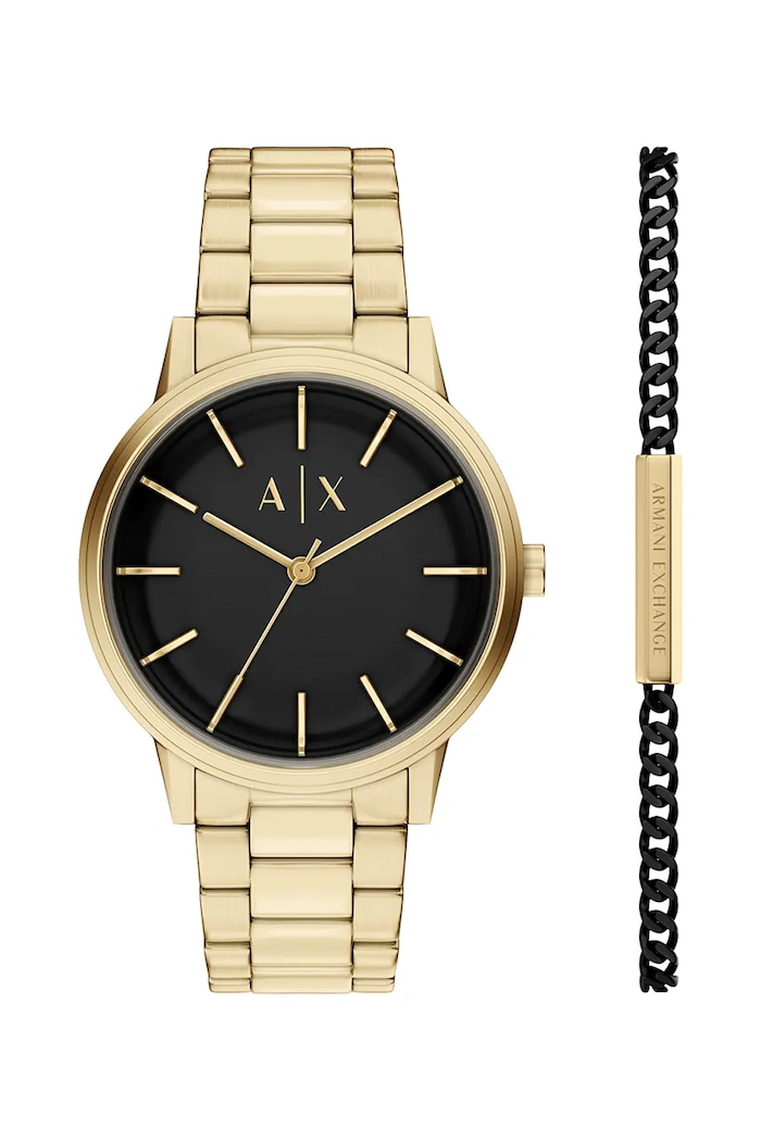 Armani Exchange set ceas și brățară bărbați Cayde aur AX7178SET