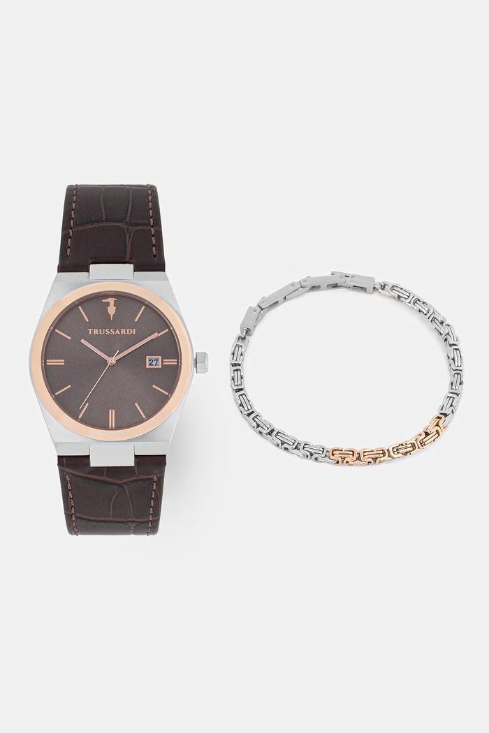Trussardi set orologio e braccialetto da uomo T-MILANO marrone R2451175001