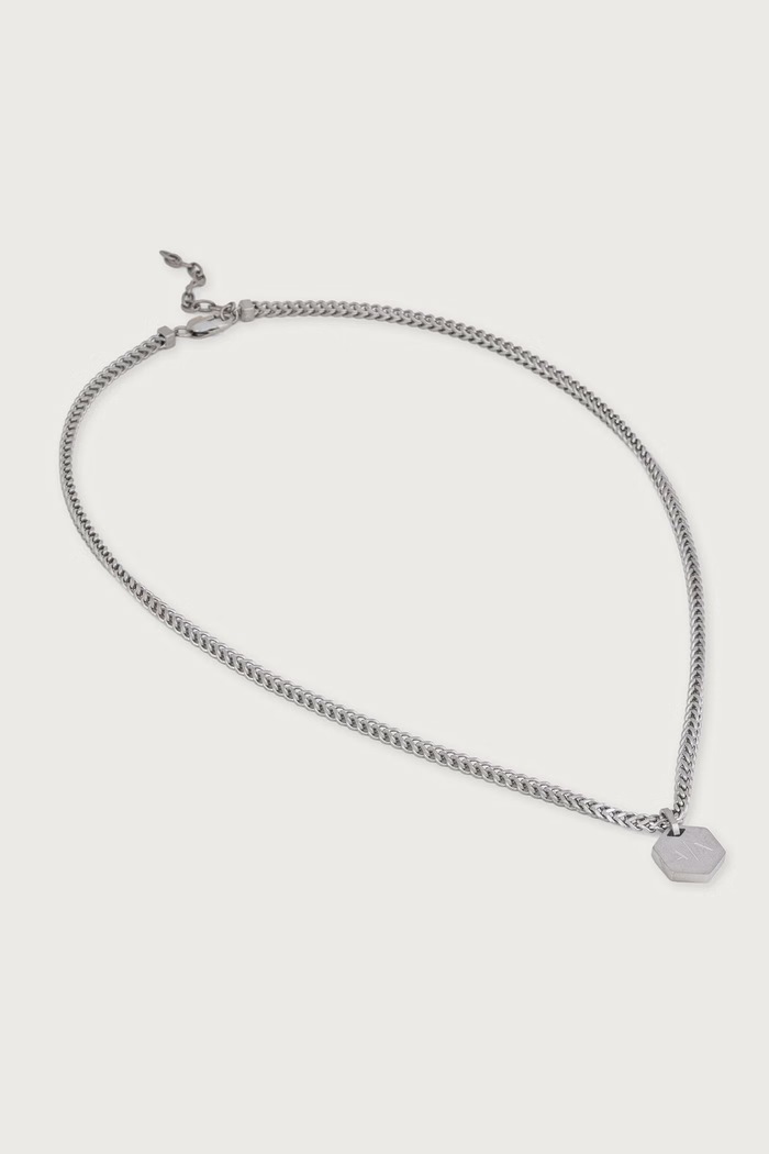 Armani Exchange Naszyjnik z zawieszką męski ze stali nierdzewnej Classic srebrny AXG0184040