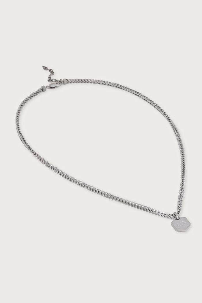 Armani Exchange Naszyjnik z zawieszką męski ze stali nierdzewnej Classic srebrny AXG0184040