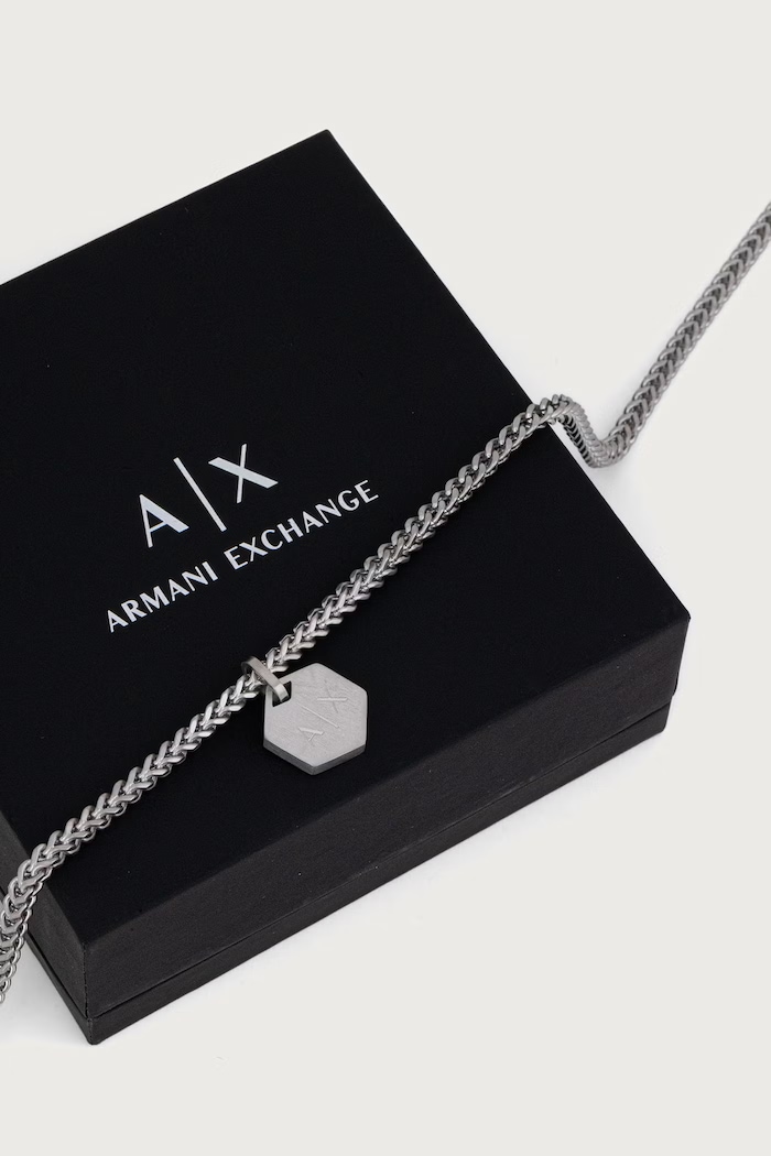 Akcesoria Armani Exchange Naszyjnik z zawieszką męski ze stali nierdzewnej Classic AXG0184040 srebrny