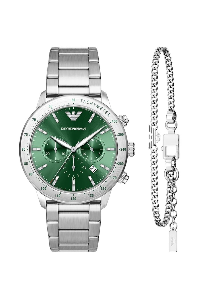 Emporio Armani Zegarek i bransoletka męskie Mario srebrny AR80088SET