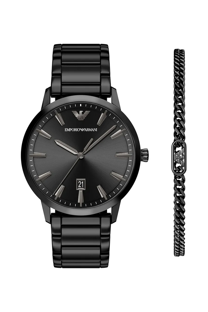 Emporio Armani Bransoletka i zegarek męski Ruggero czarny AR80089SET