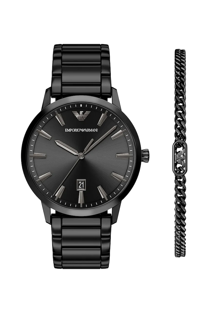 Emporio Armani Bransoletka i zegarek męski Ruggero czarny AR80089SET
