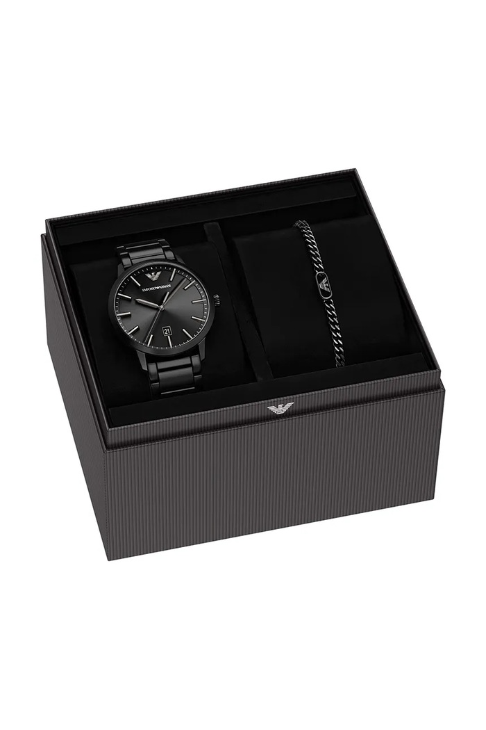 Bransoletka i zegarek męski Ruggero Emporio Armani AR80089SET czarny