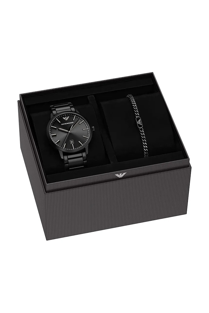 Bransoletka i zegarek męski Ruggero Emporio Armani AR80089SET czarny