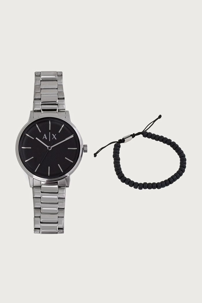 Armani Exchange Zestaw zegarek i bransoletka męski Cayde srebrny AX7182SET