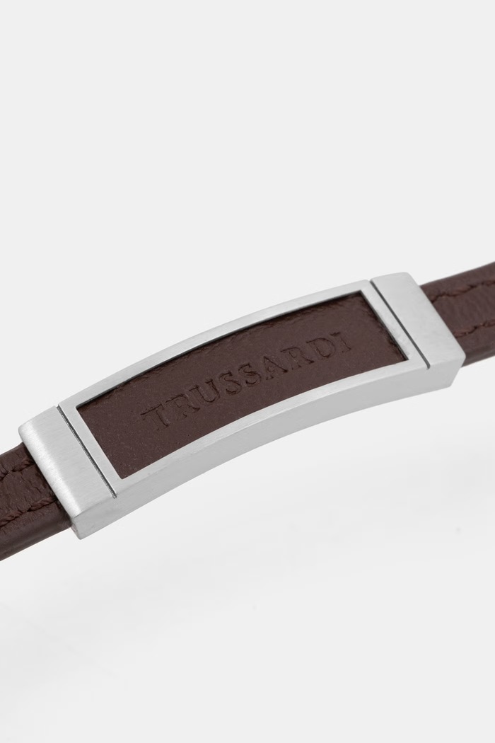 Trussardi bransoletka męska skórzana bez kamienia TJAXZ06 brązowy AA00