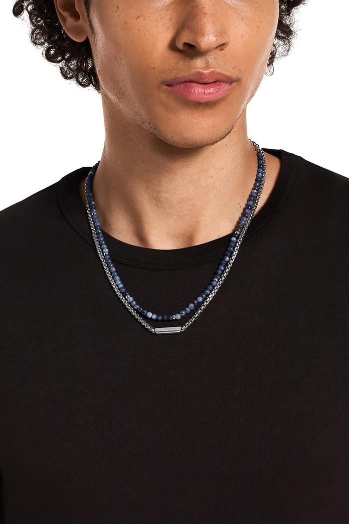 Emporio Armani naszyjnik męski ze stali nierdzewnej z sodalitem Eagle Logo srebrny EGS3312040