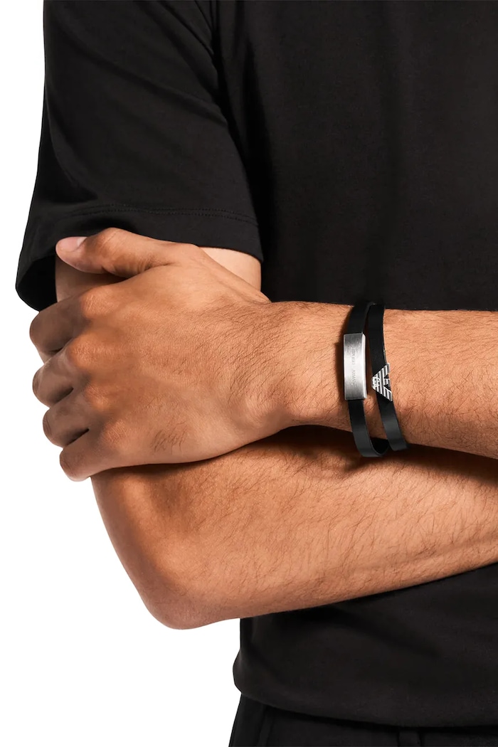 Emporio Armani náramok pánsky kožený Eagle Logo čierna EGS3311040