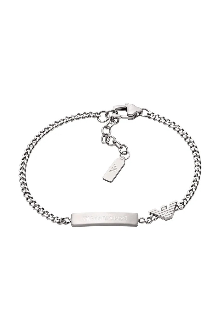 Emporio Armani brățară pentru bărbați, din oțel inoxidabil fără piatră Eagle Logo argintiu EGS3310040