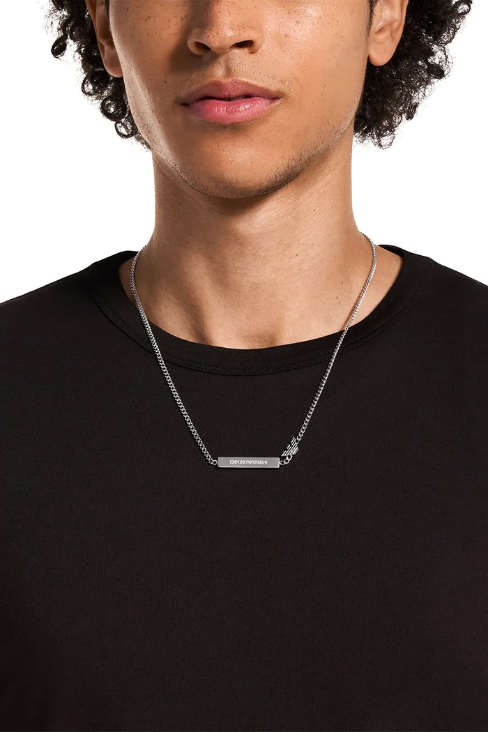 Emporio Armani naszyjnik męski ze stali nierdzewnej bez kamienia Eagle Logo srebrny EGS3309040