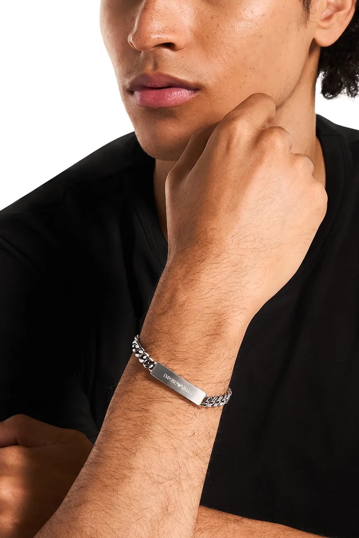 Emporio Armani brățară pentru bărbați, din oțel inoxidabil Eagle Logo argintiu EGS3304040