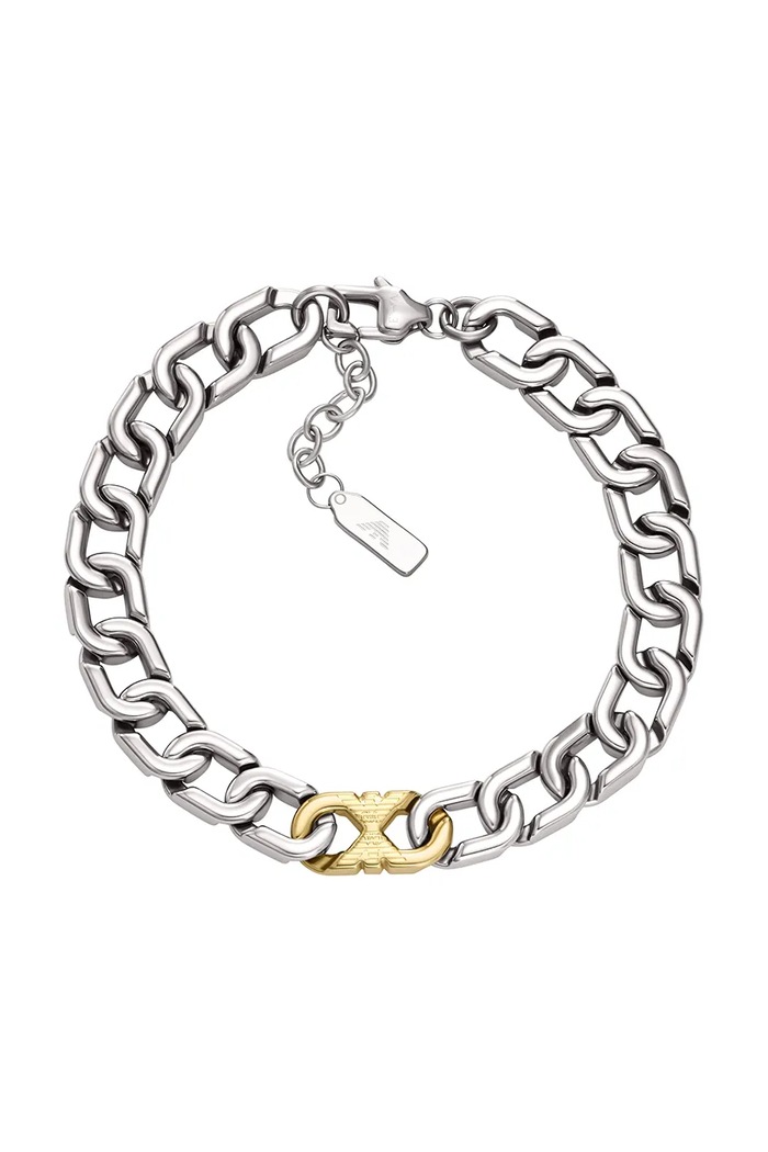 Emporio Armani brățară pentru bărbați, din oțel inoxidabil fără piatră Eagle Logo argintiu EGS3298040