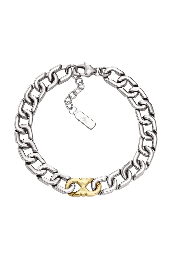 Emporio Armani brățară pentru bărbați, din oțel inoxidabil fără piatră Eagle Logo argintiu EGS3298040