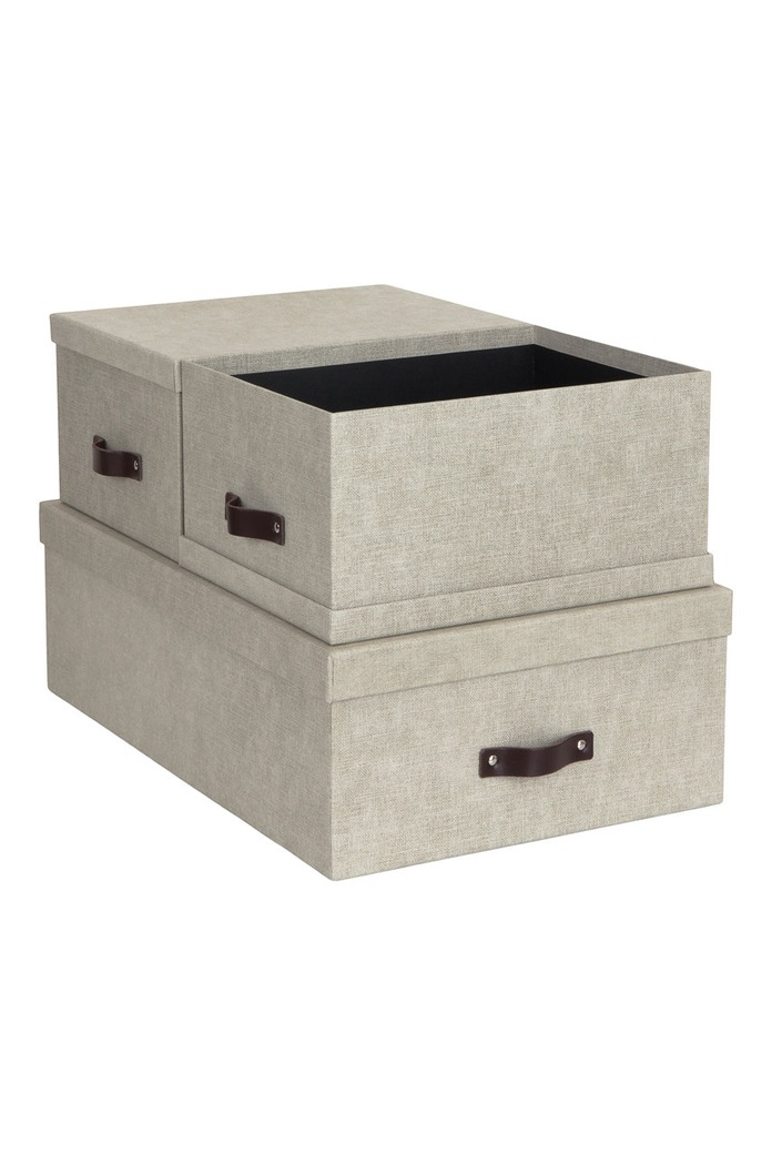 Obývacia izba a spálňa Bigso Box of Sweden - Sada úložných krabíc Inge (3-pak) 8113C5549LEA648 béžová