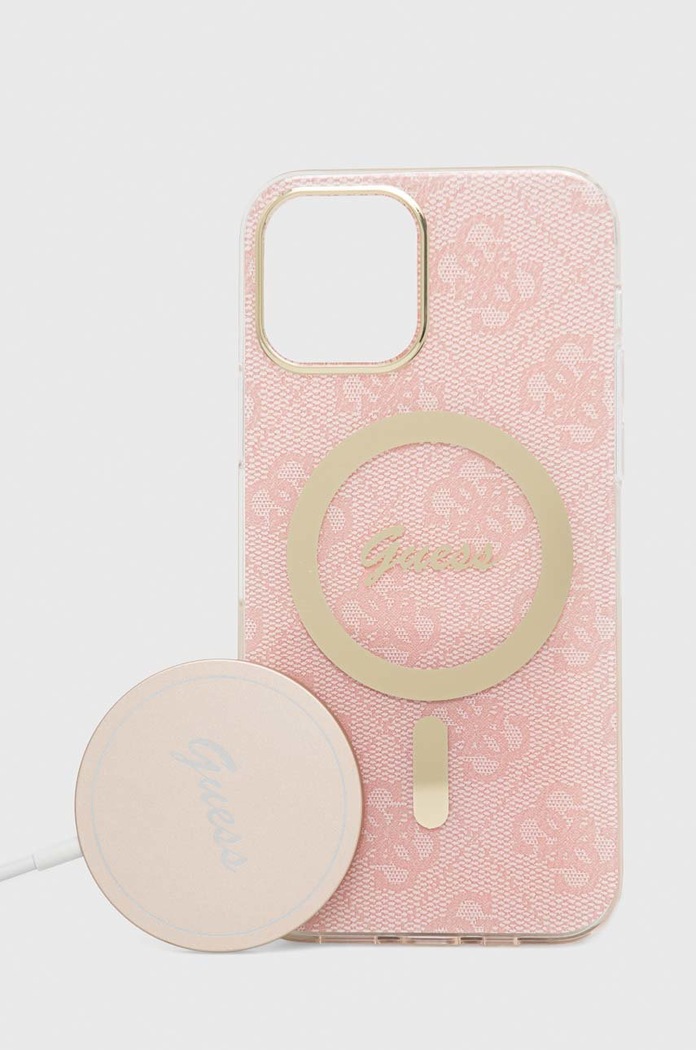 Guess etui na telefon i ładowarka iPhone 12/12 Pro wzorzyste różowy GUBPP12MH4EACSP