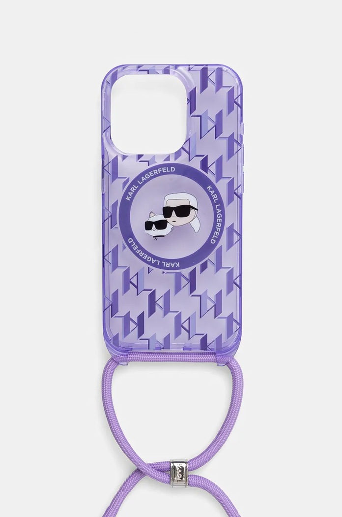 Obal na telefon Karl Lagerfeld iPhone 15 Pro 6.1" na mobil fialová KLHMP15LHCKCKLCU