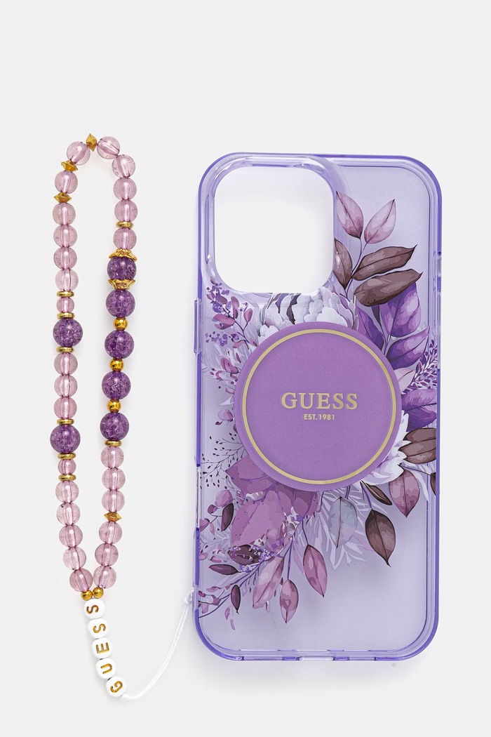 Guess custodia per telefono iPhone 16 Pro Max 6.9 stampa all-over violetto GUHMP16XHFWBRCESU