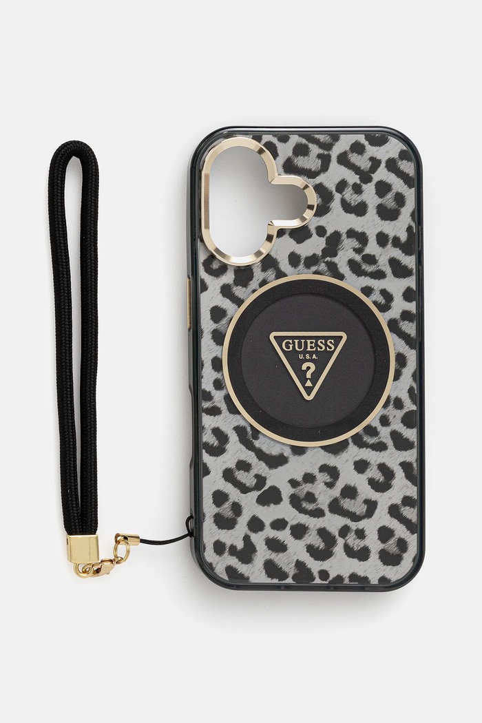 Guess carcasă de telefon iPhone 16 cu modele negru GUHMP16SHLORSSK