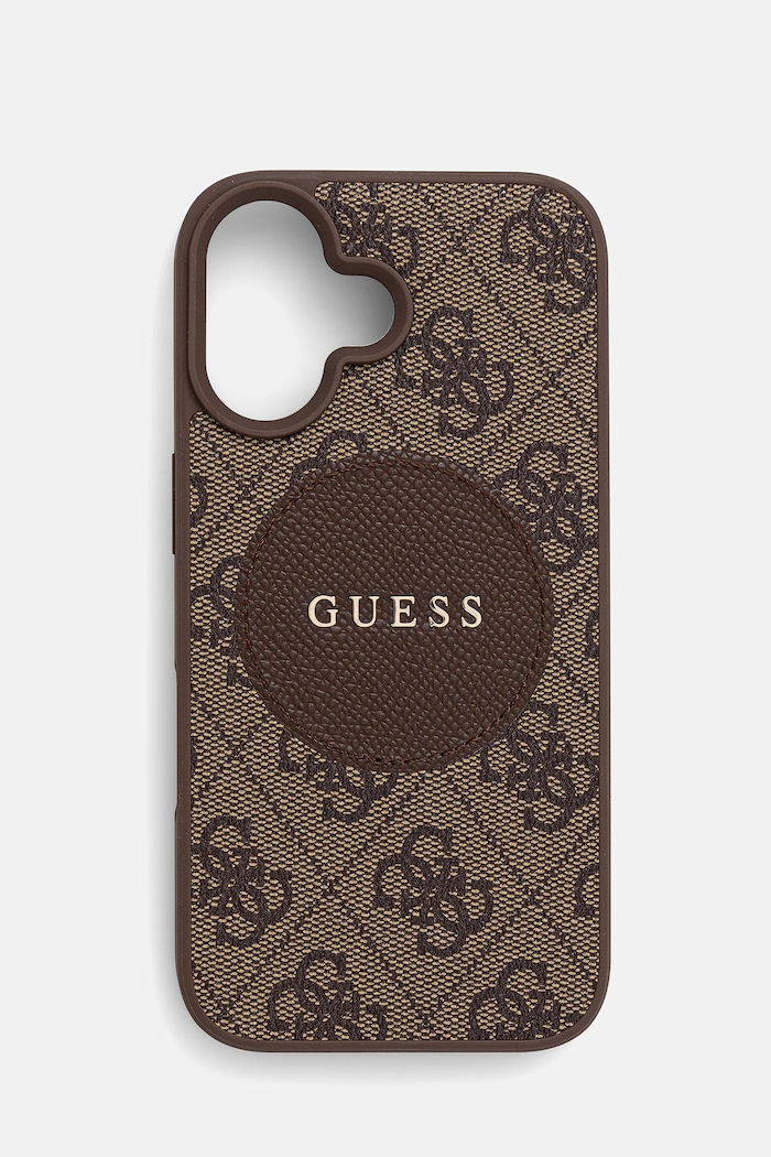 Puzdro na mobil Guess iPhone 16 nášivka hnedá GUHMP16SP4PGRSGW