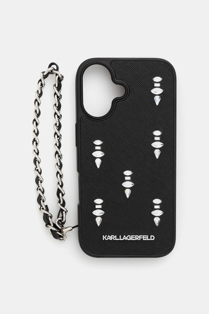 Puzdro na mobil Karl Lagerfeld iPhone 16 na mobil čierna KLHCP16SPSADJSK