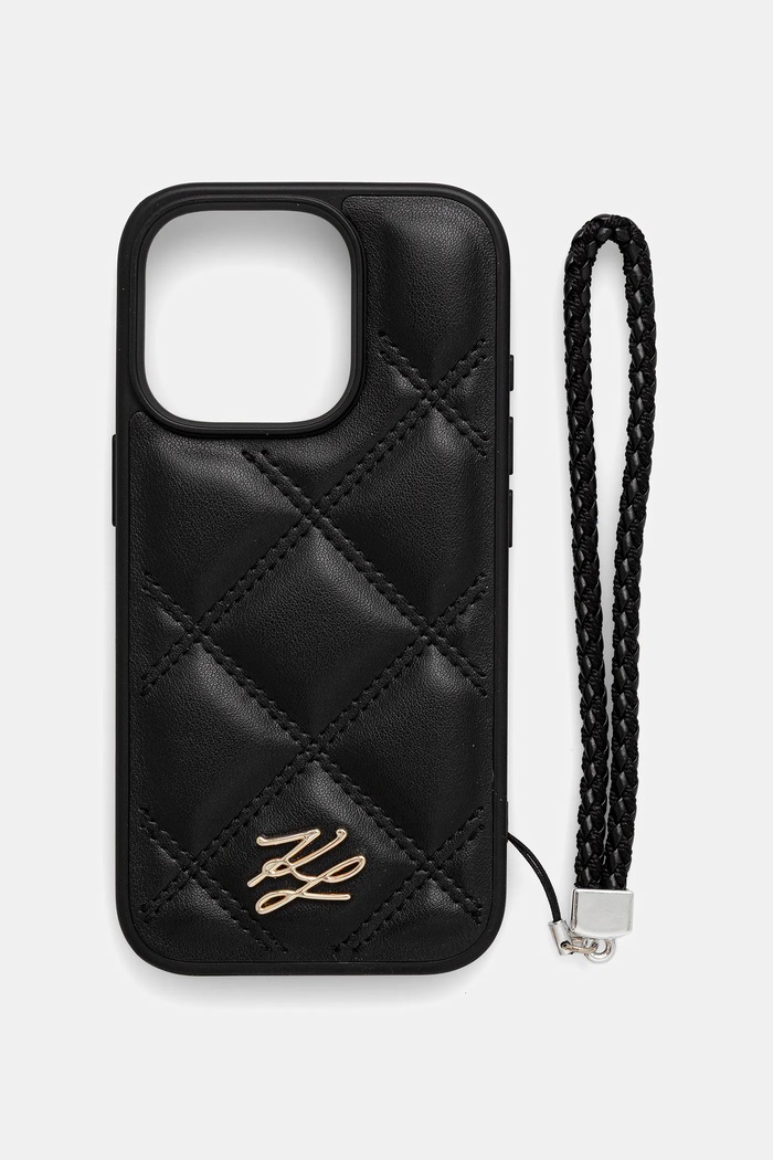 Obal na telefon Karl Lagerfeld iPhone 16 Pro na mobil černá KLHCP16LPSQSKLSMSK