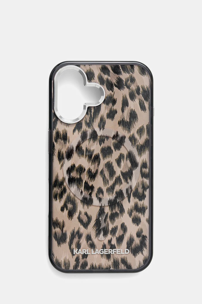 Puzdro na mobil Karl Lagerfeld iPhone 16 potlač hnedá KLHMP16SHDLEOICW