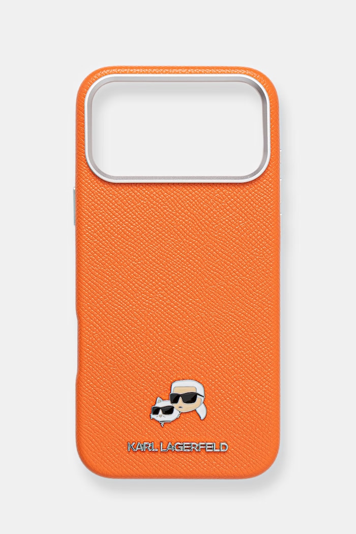 Puzdro na mobil Karl Lagerfeld iPhone 17 Pro Max nášivka oranžová KLHMP17X6PFKCLO