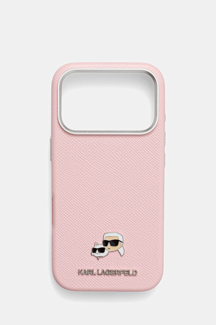 Etui za telefon Karl Lagerfeld iPhone 17 Pro natpis roza KLHMP17L6PFKCLP
