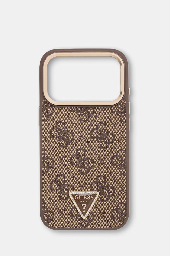 Guess etui na telefon z imitacji skóry iPhone 17 Pro brązowy GUHMP17LPCS4GPTW