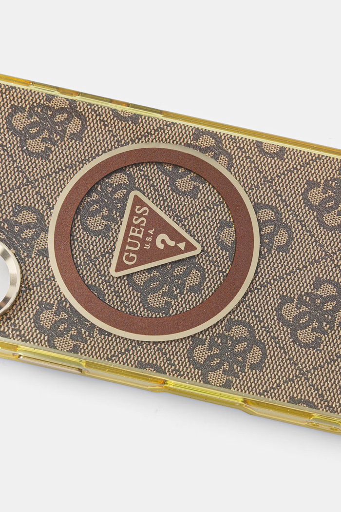 Guess etui na telefon iPhone 16 GUHMP16SHG4PRTGW brązowy AA00