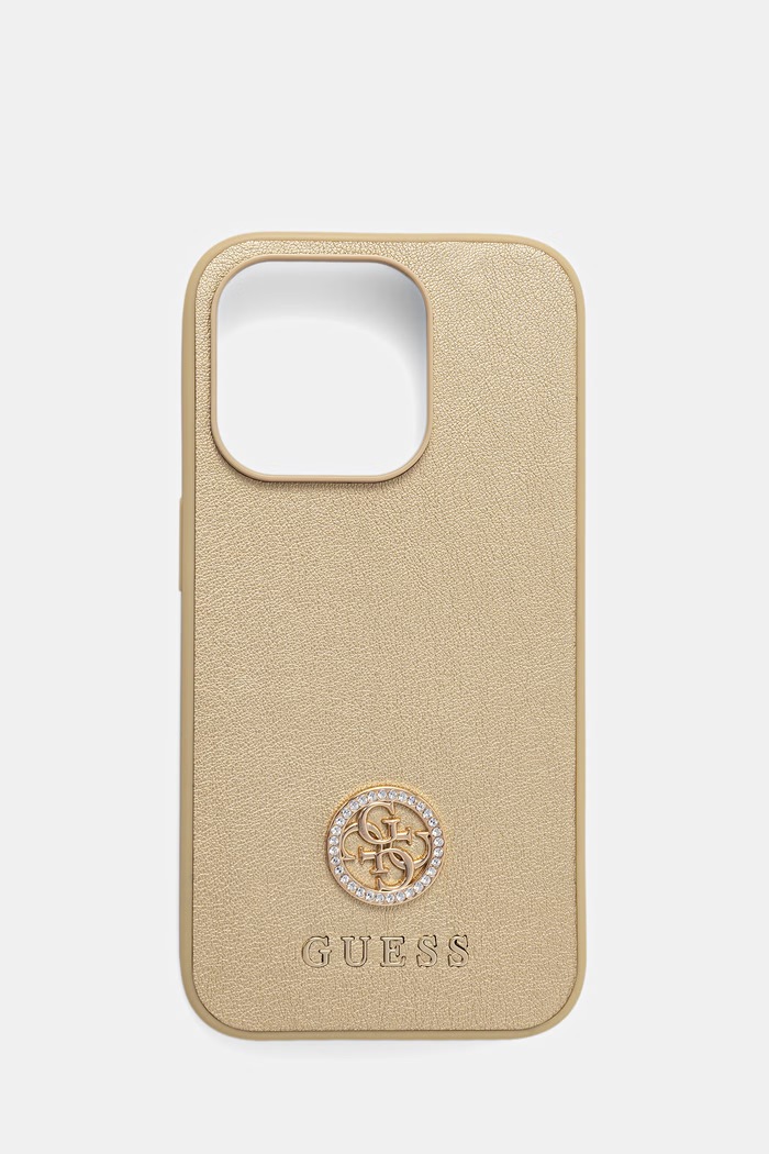 Guess etui na telefon z imitacji skóry iPhone 15 Pro złoty GUHCP15LPS4DGPD