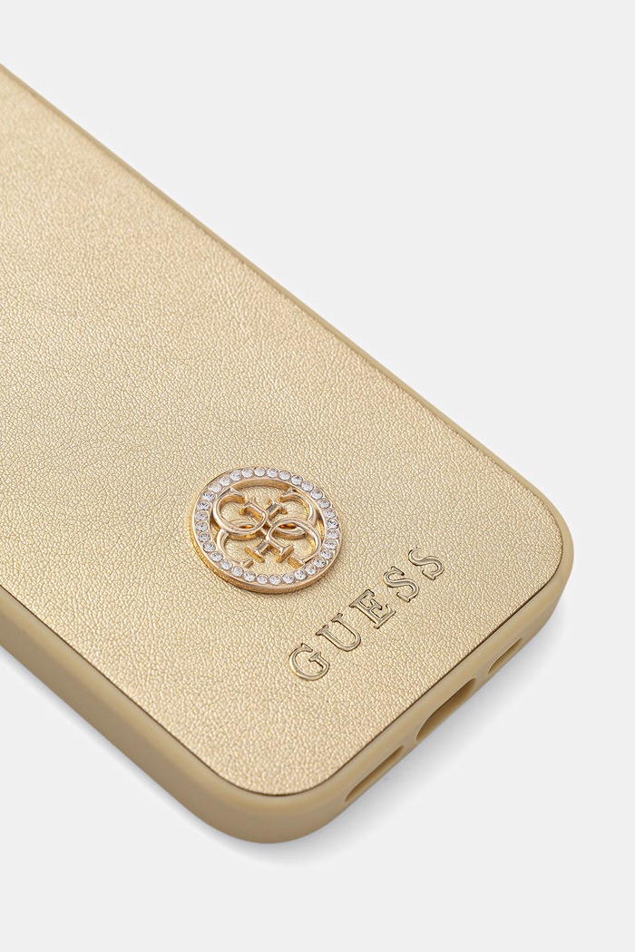 Guess etui na telefon z imitacji skóry iPhone 15 Pro GUHCP15LPS4DGPD złoty AA00