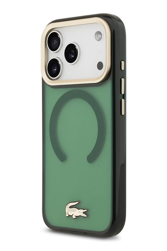 Lacoste beépített mágneses gyűrűvel ellátott telefon tok MagSafe iPhone 17 Pro zöld LCHMP17LUFWAE
