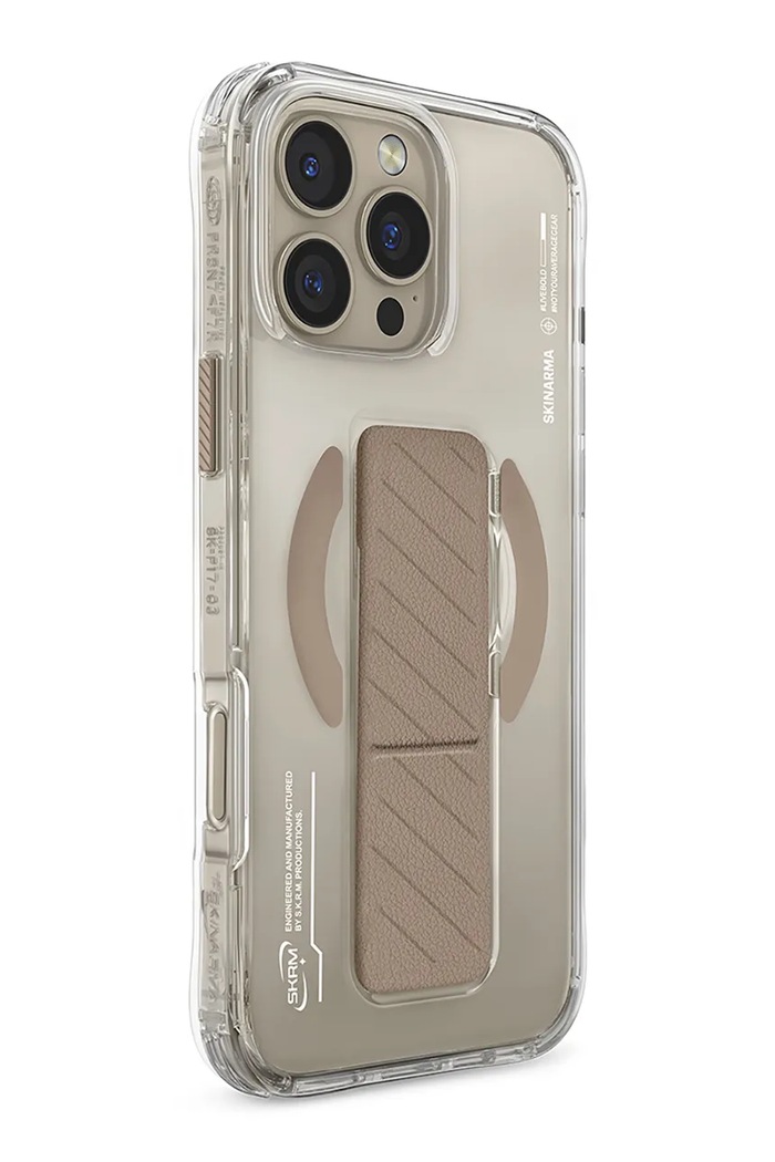 Etui za telefon z vgrajenim magnetnim obročem Skinarma iPhone 16 Pro bež SK.2024PP63.AXON.GLD