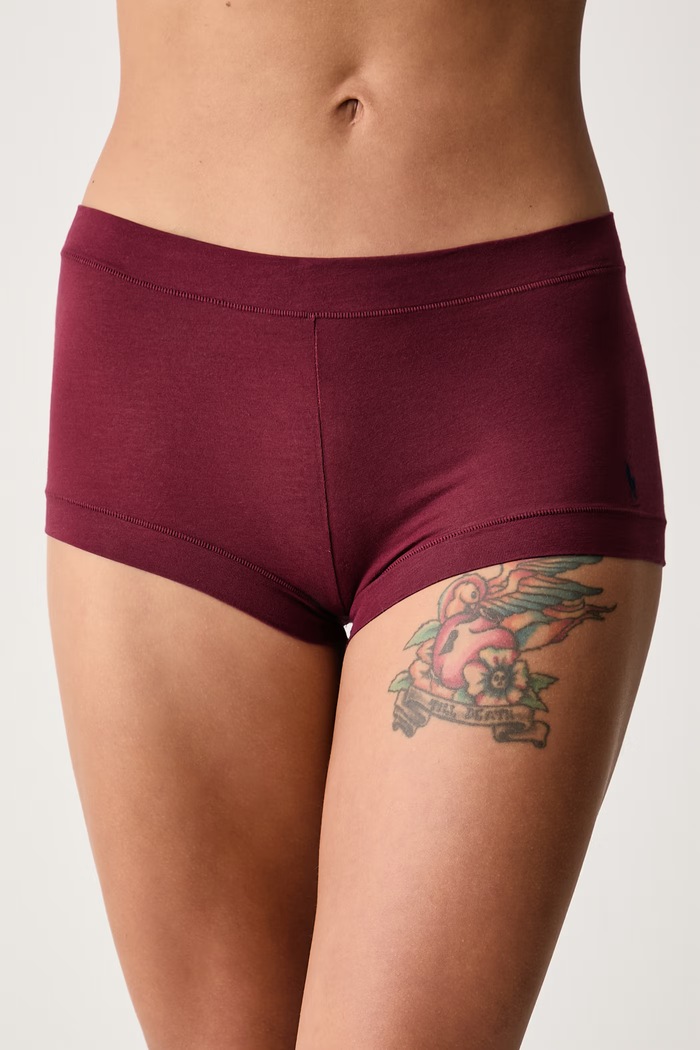 Polo Ralph Lauren Nohavičky hipstery dámske bavlnené s elastanom burgundské 4P0500