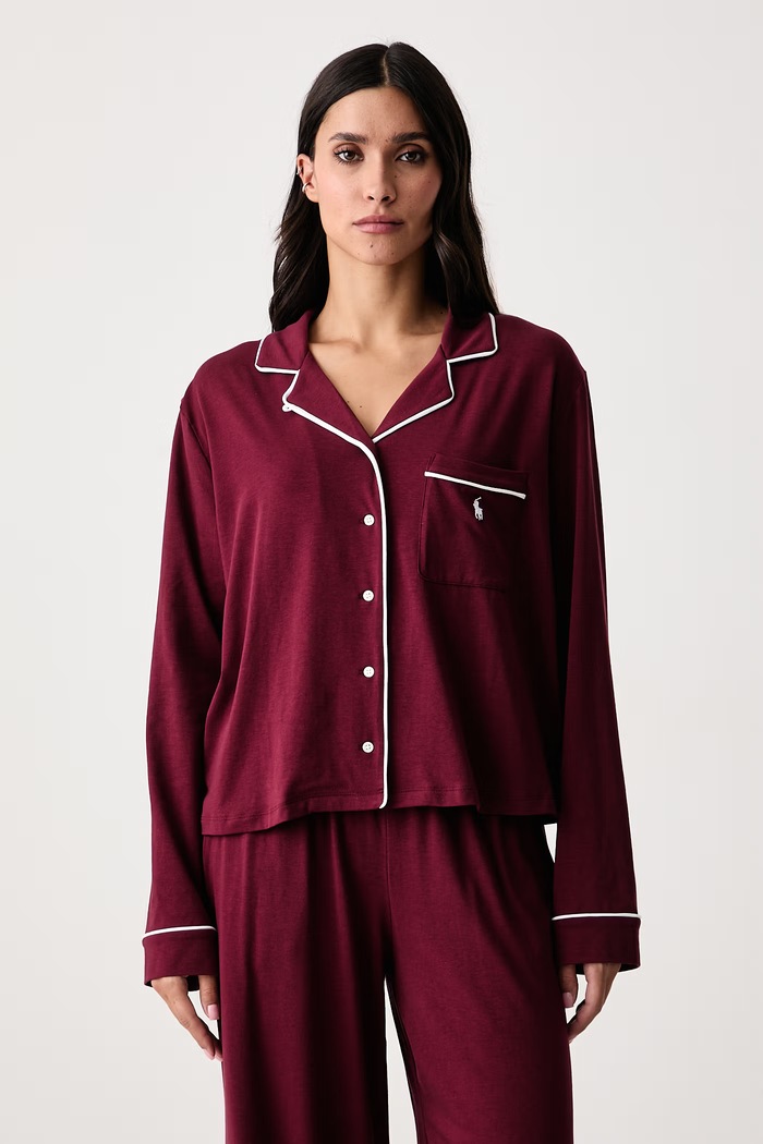 Polo Ralph Lauren Piżama dwuczęściowa damska z bawełną 4P0229 bordowy AA00