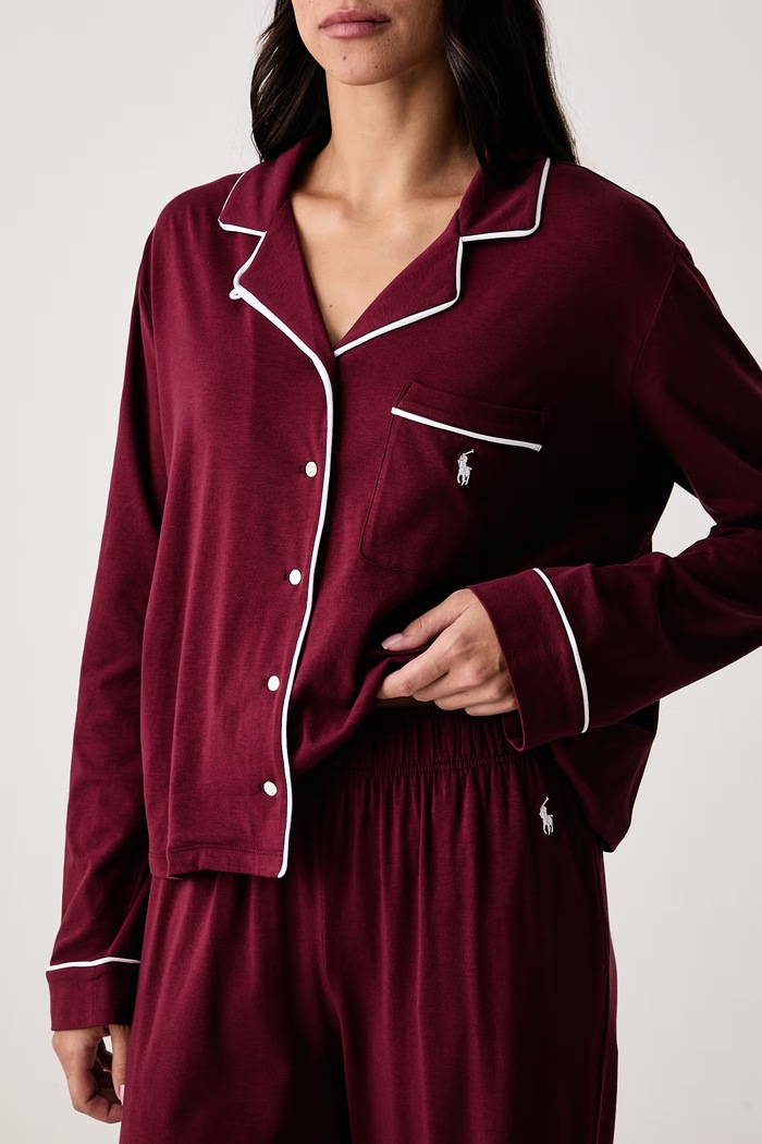 Piżama dwuczęściowa damska z bawełną Polo Ralph Lauren bordowy 4P0229