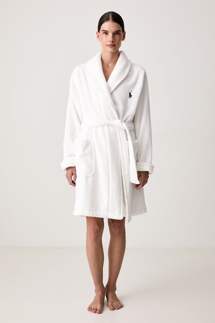 Polo Ralph Lauren Halat de baie din pânză terry pentru femei din bumbac 4P0396 alb AA00