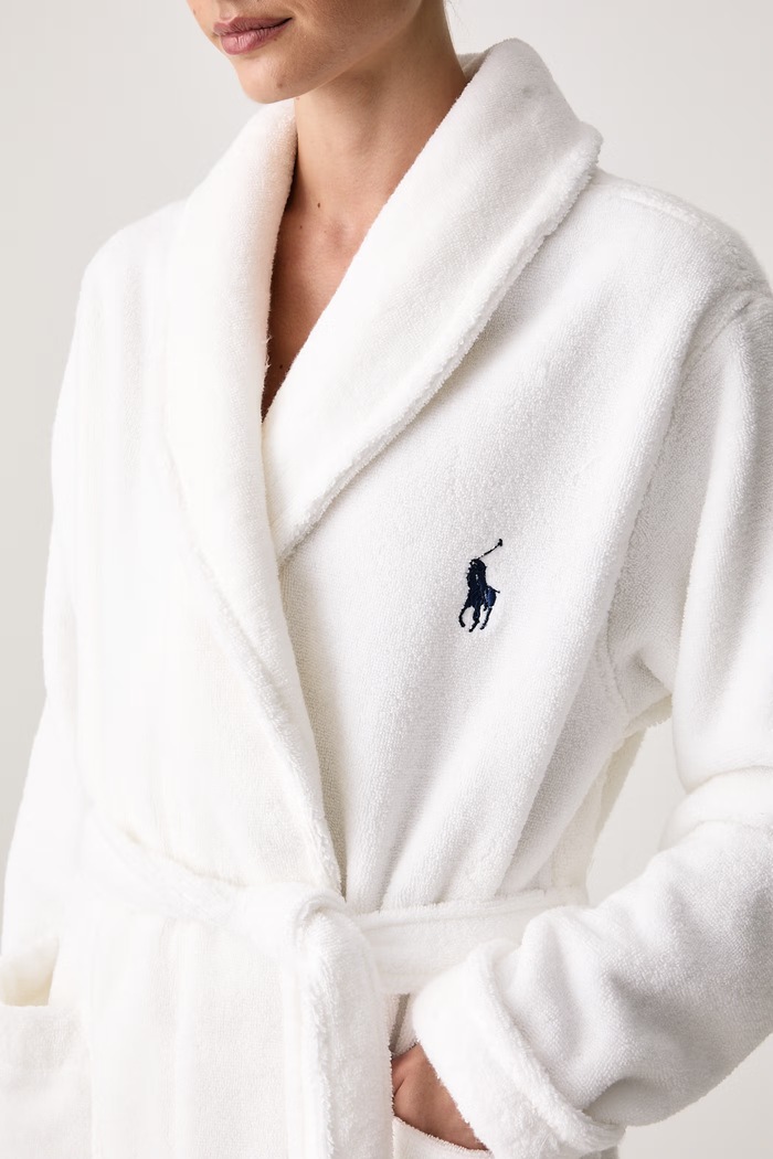 Îmbrăcăminte Polo Ralph Lauren Halat de baie din pânză terry pentru femei din bumbac 4P0396 alb